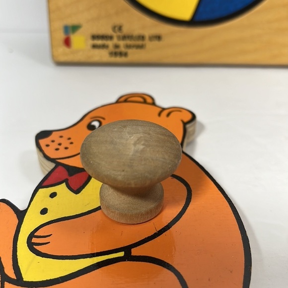 Vtg Puzzle Wood Knob Peg Handle Toddler Bear Ball Duck Blocks 1994 Doron Layeled - Picture 10 of 15